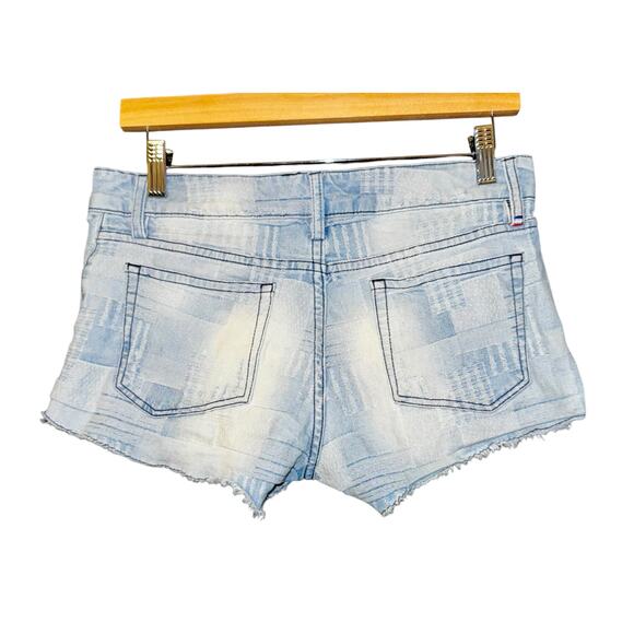 Etienne Marcel Patchwork Jean Shorts Women's Size 27 Hot Pants Blue Low Rise - Picture 6 of 10